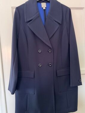 HALOGEN true navy blue all -weather double-breasted car coat